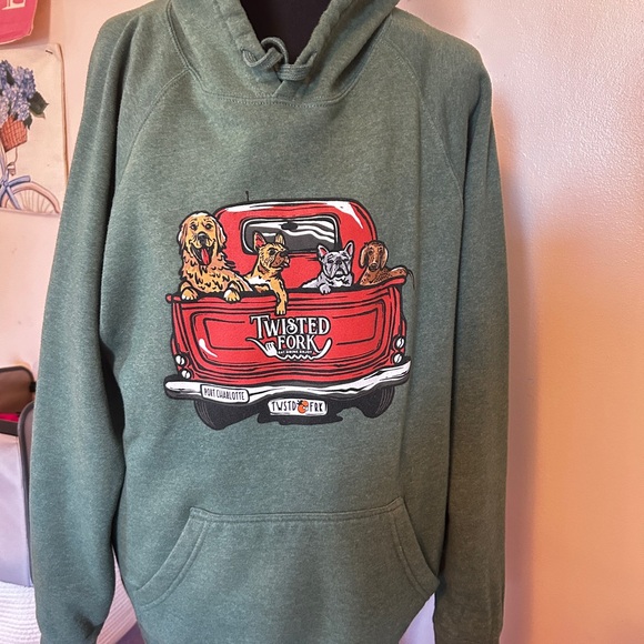 Wild Tribute Tops - Twisted Fork Dogs in Red Truck Sweatshirt - Red and Green
